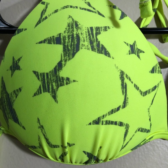 Neon-ish yellow bikini top w/ stars - Picture 2 of 7